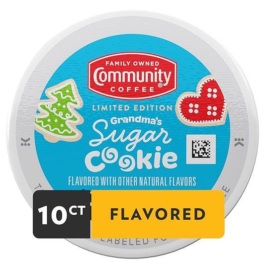 Community Coffee Grandma's Sugar Cookie Keurig K-Cup Pods, Limited Edition Holiday Flavor, Natural Ingredients, 10 Count (Pack of 1)
