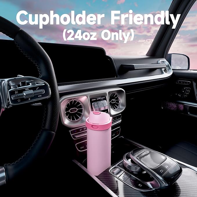 24 oz Insulated Water Bottle with Straw: Meoky Stainless Steel Water Bottle with Straw and Spout Lid - Leak Proof, Cold for 24 Hours, Fits in Car Cup Holder, BPA-Free for Travel Gym, Shadow Bloom