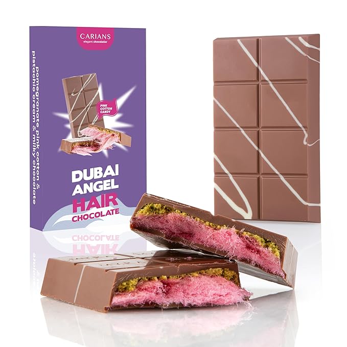 Carians Viral Angel Hair Chocolate Bar - Pistachio, Kataifi & Pomegranate Flavor - Great for Gift Giving, Anniversary, Thanksgiving, Christmas