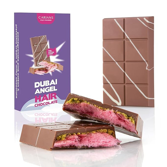 Carians Viral Angel Hair Chocolate Bar - Pistachio, Kataifi & Pomegranate Flavor - Great for Gift Giving, Anniversary, Thanksgiving, Christmas