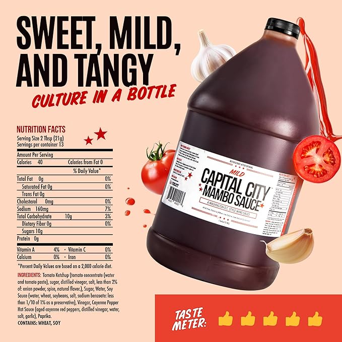 Capital City Mambo Sauce Mild, Washington DC Wing Sauces, Perfect Condiment for Wings Chicken Pork Beef Seafood Burgers Rice or Noodles, 128oz (1 Gallon)