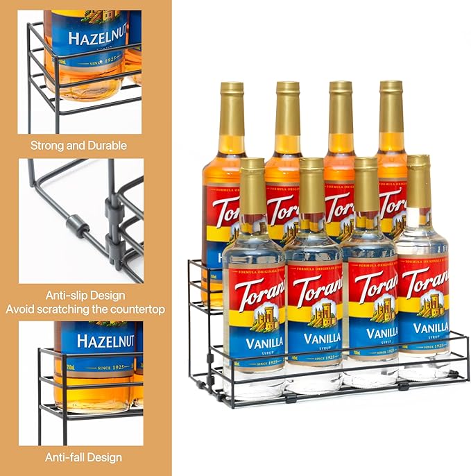 TelKeen 8 Bottles Coffee Syrup Rack Organizer, Coffee Syrup Stand Holder, 2 Tier Coffee Syrup Organizer for Coffee Bar Station, Wine Rack for Countertop, Bottle Display Shelf for Cocktail, Dressing