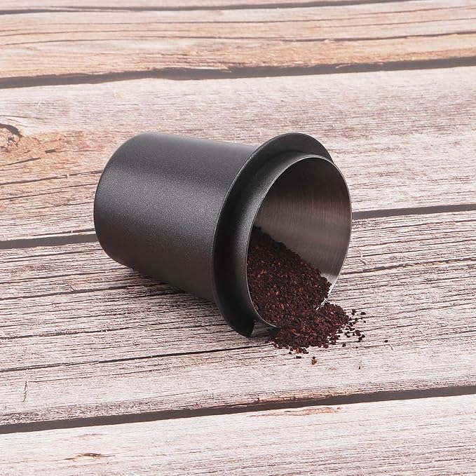 Coffee Dosing Cup 58mm, Stainless Steel Espresso Coffee Dosing Cup Espresso Coffee Machine Accessories, Coffee Powder Feeder Part Coffee Grinder Powder Cup Compatible with 54mm Portafilter, Black