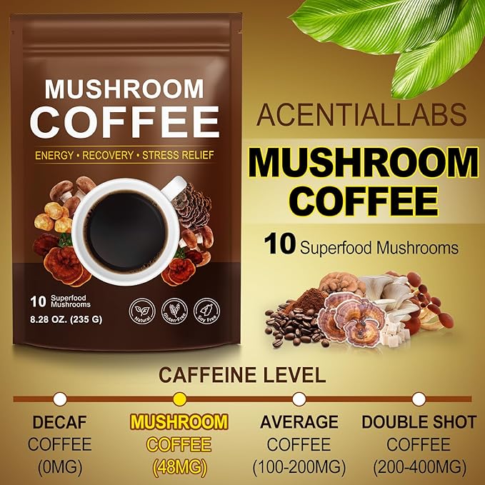 Mushroom Coffee (235g Supersize), 10 Superfood Mushrooms Blend for Energy, Recovery & Focus, Organic Instant Coffee Powder with Lion’s Mane, Reishi, Chaga, Cordyceps, 8.28 OZ