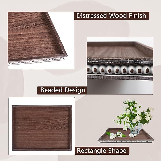 Wooden Serving Tray: 12x16 Rectangular Wood Butler Decorative Tray Candle Holder Trays Vintage Centerpiece Farmhouse Ottoman Tray for Decor Countertop Home Decor for Coffee Table