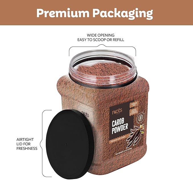 Roots Circle Premium Carob Powder Unsweetened | Kosher Bulk 14oz - Cocoa Powder Alternative | Rich in Fiber Caffeine Sugar-Free Chocolate Substitute Great for Smoothies, Cookies, and Yogurt