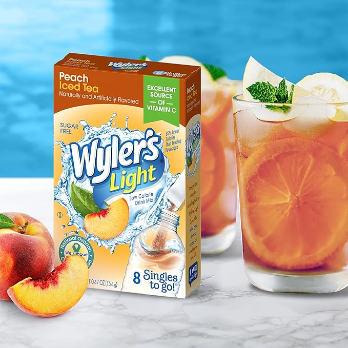 Wyler's Light Peach Iced Tea Singles To Go Drink Mix, 8 CT (Pack of 4)