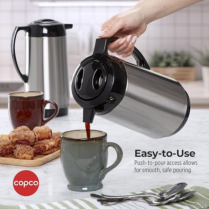Copco Stainless Steel Insulated Carafes, Large Capacity Each For Serving, Set Of 2, 1 Quart, Silver