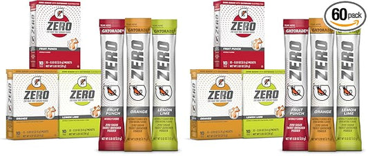 Gatorade G Zero Sports Drink Mix Powder Packets,3 Flavor Classic Variety Pack,Electrolyte Powder Drink Mix for Hydration,Zero Sugar,Total Packets,(Pack of 60)