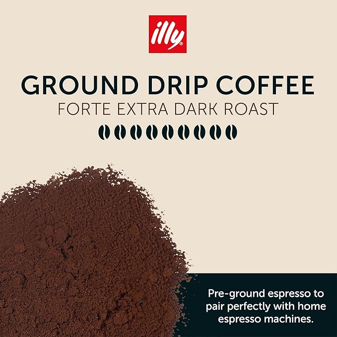 illy Ground Drip Coffee, Forte Dark Roast, 100% Arabica, Premium Italian Coffee, Pre-Ground for Drip Brewers, 8.8oz, 6 Pack