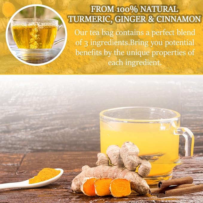 Premium Turmeric Ginger Cinnamon Tea Bags Organic, Turmeric Curcumin Supplement for Joint Support100% Natural, Rich in Antioxidants, Hand-Made Blend, No Sugar, No Caffeine, No Gluten, Vegan. (150)