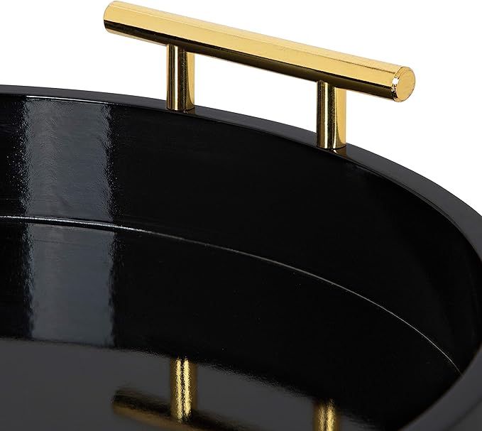 Kate And Laurel Lipton Modern Round Tray, 18" Diameter, Black and Gold, Decorative Accent Tray for Storage and Display