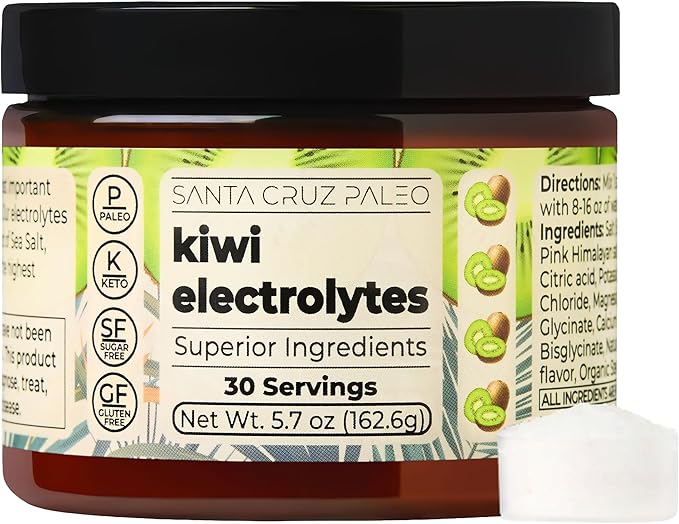 Santa Cruz Paleo Electrolyte Powder, Kiwi Flavor, Sugar Free Hydration Drink Mix with Himalayan Pink Salt, Sea Salt, Magnesium Glycinate, Potassium Chloride, Sweetened with Stevia, 30 Servings