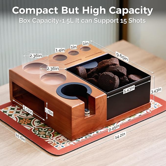 ARC Espresso Tamping Station With Knock Box, Coffee Organizer Box Fit For 51/54/58MM Portafilter, Tamper, Distributor, Puck Screen Espresso Accessories, With Drying Bar Mat, Cleaning Brush, Shot Cup