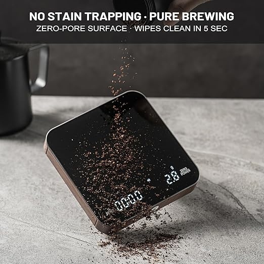 KitchenTour CaféMetric Coffee Scale with Timer 0.1g/2000g - Precision Small Scale for Espresso & Pour Over - Mini Scale with LED Display (Wood, AAA Battery)