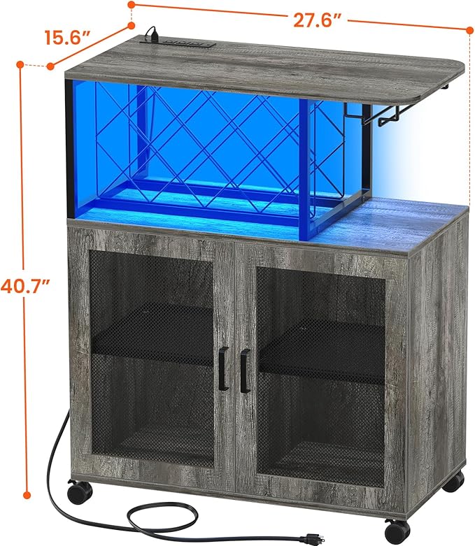 Small Bar Cart with Wheels, Liquor Cabinet with LED Light, Wine Bar Cabinet with Power Outlets, Home Mini Bar with Wine Rack, Glasses Storage for Kitchen, Dining Room, Living Room, Grey