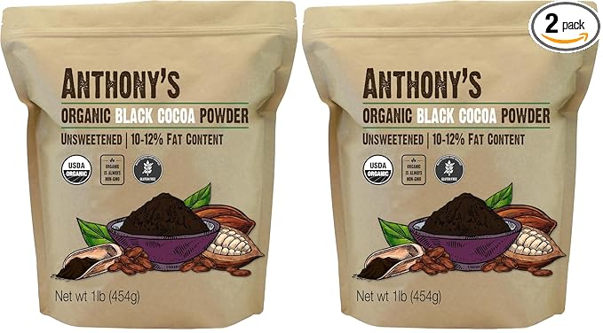 Anthony's Organic Black Cocoa Powder, 1 lb, Unsweetened, Dutch Processed, Gluten Free, Non GMO (Pack of 2)