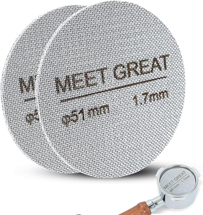 Meet Great- 2 Packs 51mm Espresso Puck Screen, 1.7mm Thickness 150μm 316L Stainless Steel, Upgraded Reusable Coffee Filter Screen for 51mm Breville Portafilter Filter Basket