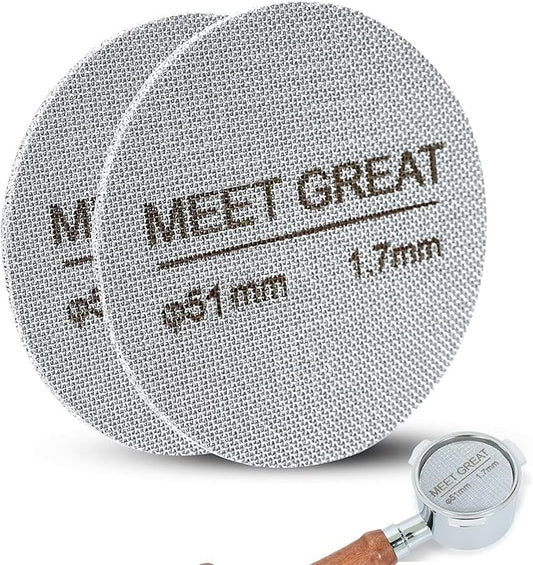 Meet Great- 2 Packs 51mm Espresso Puck Screen, 1.7mm Thickness 150μm 316L Stainless Steel, Upgraded Reusable Coffee Filter Screen for 51mm Breville Portafilter Filter Basket
