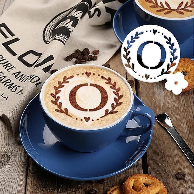 Keluna Coffee Latte Art Stencils - Alphabet Letters Baking Stencils for Coffee Sour Dough Bread Template Tools Cookie Cake Décor