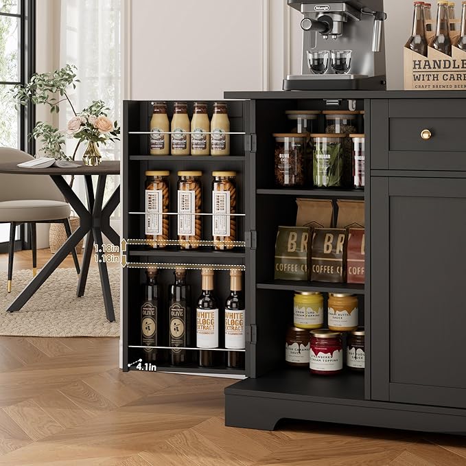 HITHOS 54" Buffet Cabinet with Storage, Modern Kitchen Buffet Sideboard with Drawer, Wood Coffee Bar with Adjustable Shelves, Kitchen Storage Cabinet for Living Room, Black