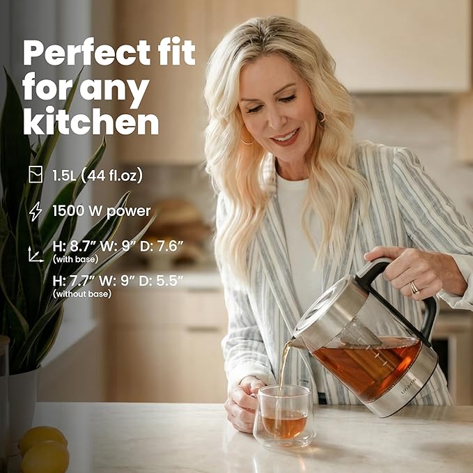 Vianté Electric Kettle With Infuser. No Plastic In Contact With Water. Hot Tea Maker With Temperature Control And Automatic Shut Off. Tea Kettle With Brewing Programs. 1.5 Liters Capacity