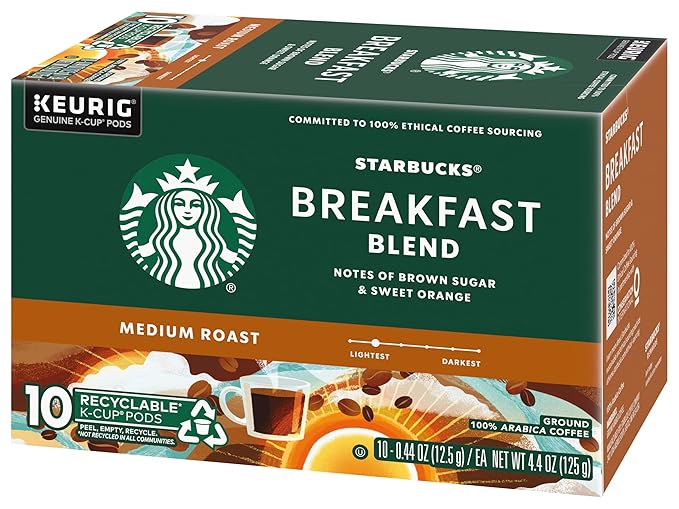 Starbucks Breakfast Blend Medium Roast Coffee K-Cup Pods, 40 Count (Pack of 4 Boxes)