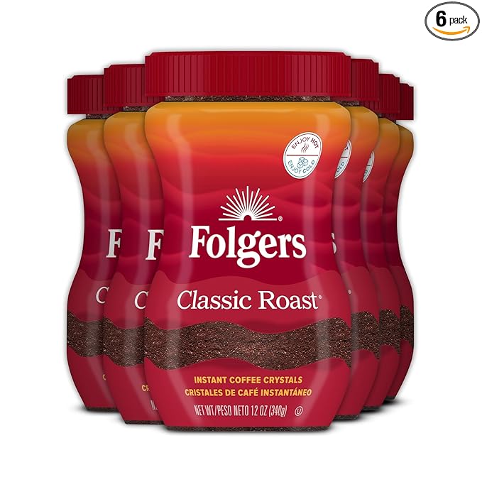 Folgers Classic Roast Instant Coffee, 12 Ounces (Pack of 6)