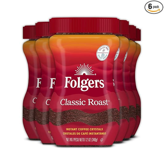 Folgers Classic Roast Instant Coffee, 12 Ounces (Pack of 6)