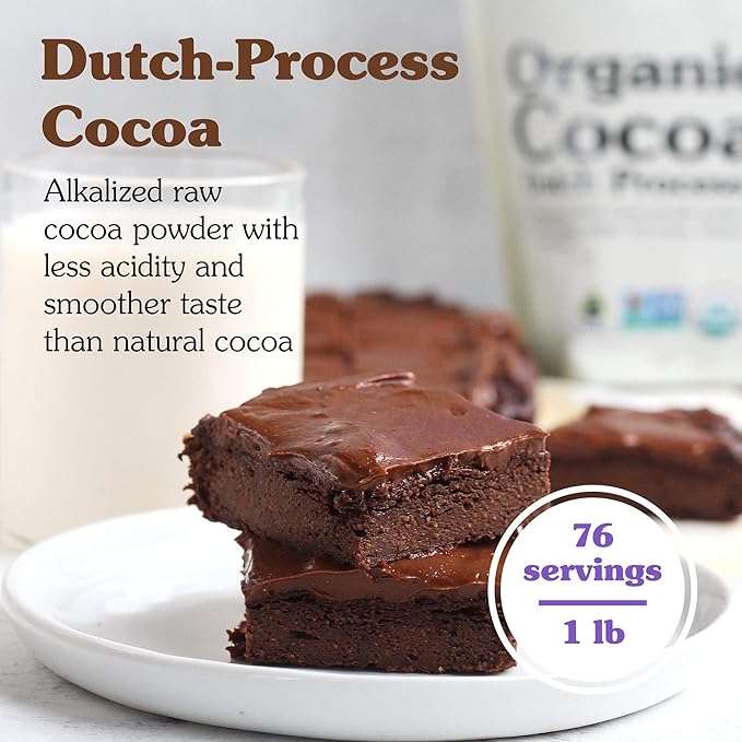 NuNaturals Unsweetened Organic Fair Trade Cocoa Powder, Premium Dutch-Process For Drinking and Baking, 1 lb (Pack of 2)