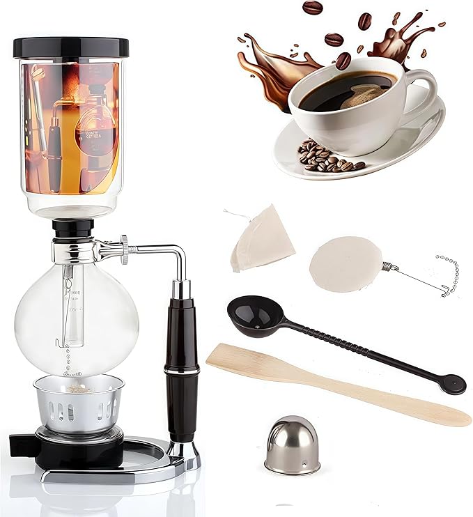 Borasilicate Glass Syphon Coffee Maker, 5-Cup 600ml(20.3 oz)Vaccum Gravity Clear Coffee Tabletop Siphon Pot with Reusable Cloth Filter Coffee Brewer Hot Tea Maker Machine(Standard Edition)
