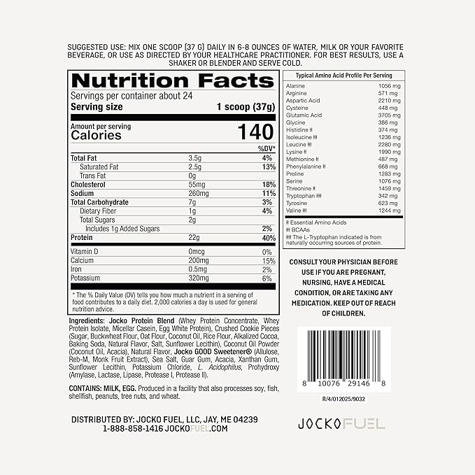 Jocko Fuel Mölk Whey Protein Powder - Keto, Probiotics, Digestive Enzymes, Amino Acids, Low Sugar Monk Fruit Blend - Supports Muscle Recovery & Growth (24 Servings, Cookies & Cream)