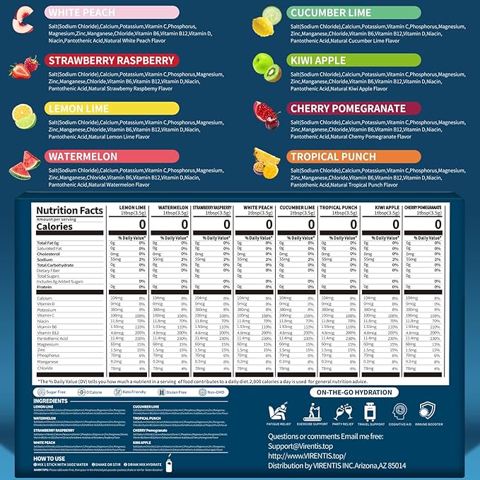 48 Sticks Electrolytes Powder Packets Sugar Free Hydration Packets, 8 Flavors Liquid Daily IV Electrolyte Drink Mix for Rehydration with 8 Electrolytes & 6 Vitamins, 0 Calorie, Low Sodium