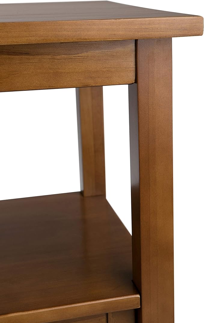 SIMPLIHOME Warm Shaker Console Table - 48 Inch Wide Solid Wood Sofa Table in Light Golden Brown, Transitional Storage Table for Living Room with 4 Drawers, Open Shelf, and Brushed Nickel Knobs