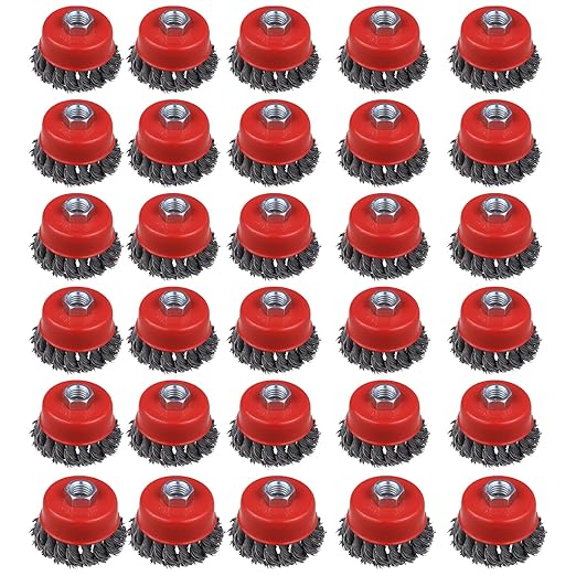 30 Pack 3 Inch Wire Cup Brush for Angle Grinders - 5/8 Inch Arbor, Knotted Wire Brush for Heavy Rust Cleaning