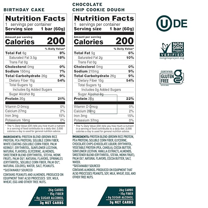 No Cow Vegan Protein Bars, Upgraded Brand Sampler Pack | 20g Plant Based Protein, Gluten Free, Dairy Free, Soy Free, Keto Friendly, Low Sugar, High Fiber Snack Bars | Pack of 12