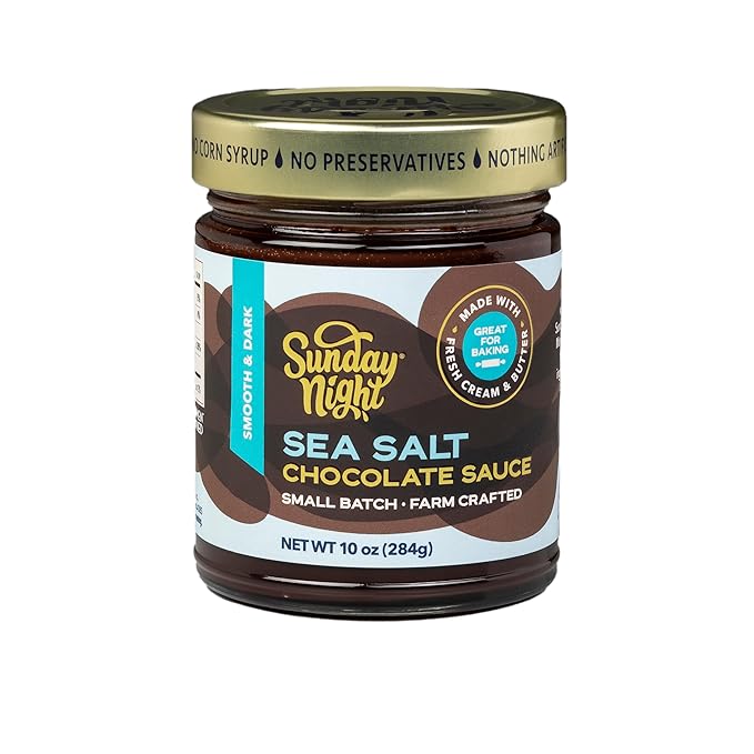 Sunday Night Sea Salt Chocolate Sauce -Luxury Chocolate Gift, Gluten-Free, Pure Clean Ingredients, No Preservatives - 10oz