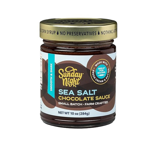 Sunday Night Sea Salt Chocolate Sauce -Luxury Chocolate Gift, Gluten-Free, Pure Clean Ingredients, No Preservatives - 10oz