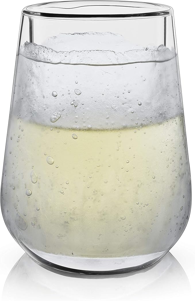 Viski Glacier Wine Glass, Double Walled Chilling Wine Glass, Active Cooling Gel, 8 Ounces, Clear Glass, Chilling Technology, Set of 1