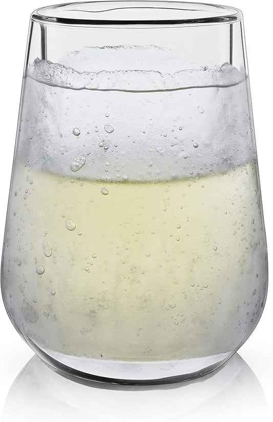 Viski Glacier Wine Glass, Double Walled Chilling Wine Glass, Active Cooling Gel, 8 Ounces, Clear Glass, Chilling Technology, Set of 1