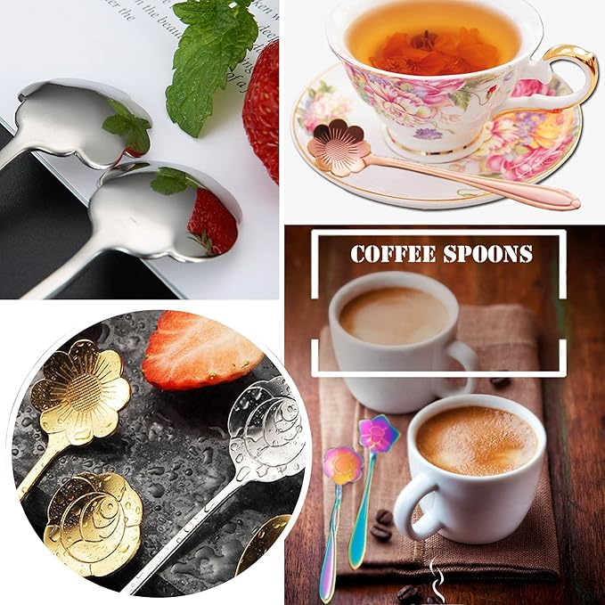 16 Pieces Flower Spoon Coffee Teaspoon Set, PBIEHSR Stainless Steel Coffee Tea Spoons for Drink Mixing Milkshake Jam