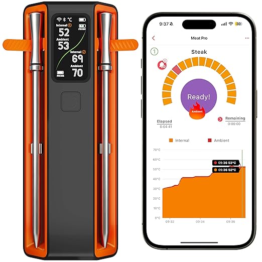 Smart Bluetooth Wireless Meat Thermometer Digital,2 Pcs Probe & LCD Screen for Grill,BBQ,Smoker,Air Fryer,Kitchen, Oven,Perfect for Turkey,Steak,Chicken