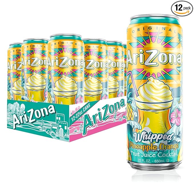 AriZona Whipped Pineapple Orange, Fruit Juice Drink - Big Can, 22 Fl Oz (Pack of 12)