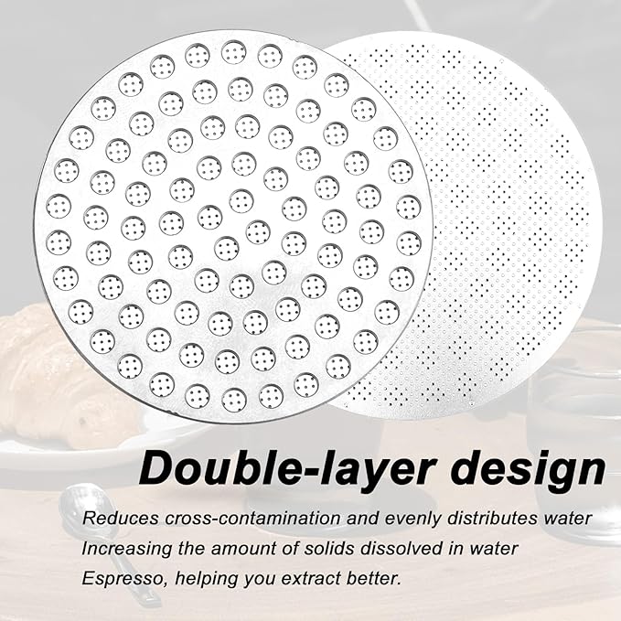 3pcs Dual Layer Espresso Puck Screen, 53mm Stainless Steel Coffee Filter Mesh Plate Reusable Accessories for Espresso Machine Portafilter Filter Basket Tools