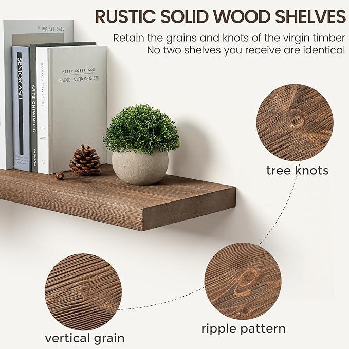 Marsmiles 48 Inch Floating Shelf | 9.3 Inch Deep Dark Wood Wall Shelf Set of 1 | Rustic Reclaimed Wood Shelves for Room Wall | Farmhouse Floating Shelves for Living Room Bathroom