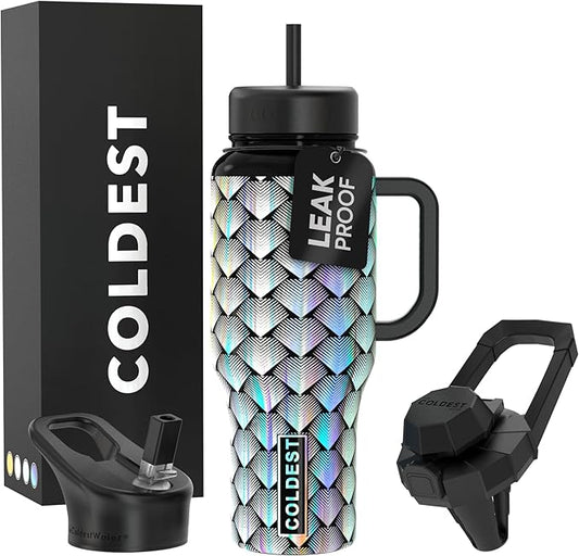 Coldest Tumbler with Handle and Straw, 100% Leak Proof Insulated Tumbler with Lid and Straw (3 Lids), Stainless Steel Tumblers for Women & Men, Cup Holder Friendly Base, 36 oz (Moonlight Dragon)