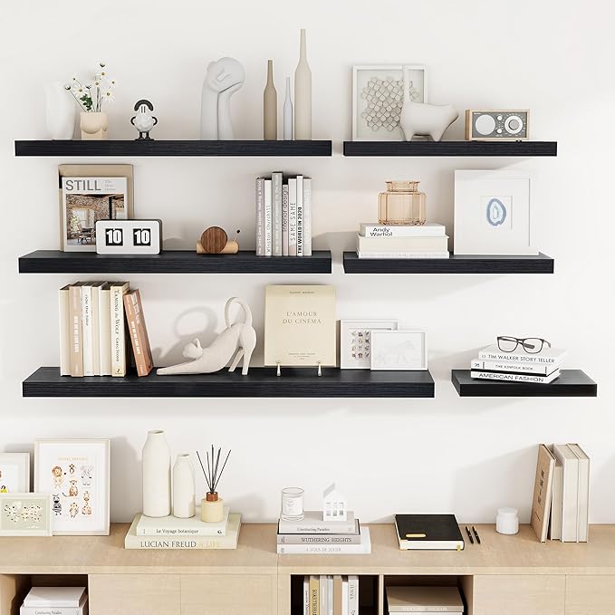 48 Inch Floating Shelves, 48"x9.25"x1.5" Inch Deep Floating Shelves for Wall, Wooden Shelves for Bathroom, Bedroom, Living Room, Black, 1 Piece