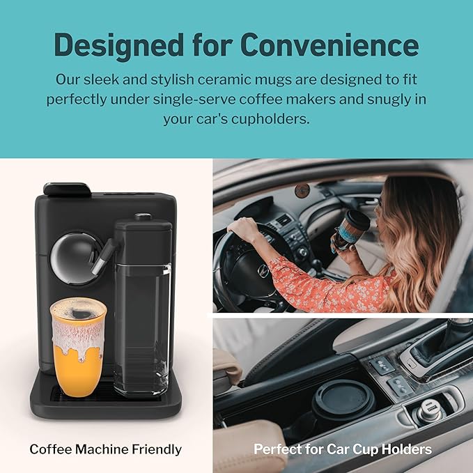 NOVA CERAMICS Ceramic Tumbler– Ceramic Travel Mug With Lid – Microwave & Dishwasher Safe Coffee White & Orange Tumbler - Gifts For Women Men Him Her – 16oz – Grapefruit