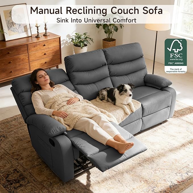 3 Seater Recliner Sofa Set, Anti-Scratch Reclining Loveseat Sofa & Couch for Living Room, RV, Home Theater Apartment(Grey, 3 Seater Sofa)