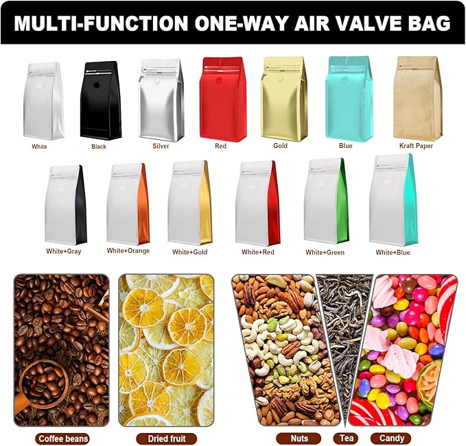 Coffee Bags with Valve(60pcs,4 oz,0.25 lb) Vented Coffee Beans Packaging Bags High Barrier Aluminumed Foil Flat Bottom Heat Sealed Side Zipper Resealable Storage Bag for Home or Business（Black ）